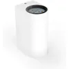 A white cylindrical outdoor wall light with a black rim and visible LED lights inside. Produktbild-Vorschau