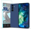 A blue phone case and screen protector are displayed next to each other. Produktbild-Vorschau