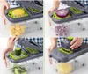 Collage of images showing a multi-functional vegetable cutter in use. Náhľad obrázku produktu