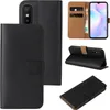 A collage of images showing a black flip phone case for a Xiaomi Redmi 9A. Produktbild-Vorschau