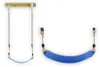 Two blue swing seats with ropes are shown against a white background. One swing is attached to a wooden beam, while the other is shown separately. Produktbild-Vorschau