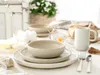 A table setting for breakfast with plates, bowls, a mug, bread, butter, and eggs. Náhľad obrázku produktu
