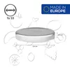 A product image showing a silver metal lid with measurement indicators and fruit illustrations around it, along with a "Made in Europe" badge. Produktbild-Vorschau