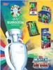 A collage of UEFA Euro 2024 Match Attax trading card products and promotional imagery, featuring the Euro trophy. Produktbild-Vorschau