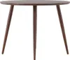 A dark brown, round dining table with three tapered legs, photographed from a front-facing angle against a white background. Produktbild-Vorschau