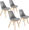 Four gray dining chairs with wooden legs are arranged on a white background. Náhled obrázku produktu