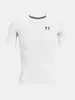 A white short-sleeved t-shirt with a black logo on the chest and black text around the collar, presented on a white background. Produktbild-Vorschau