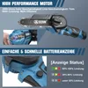A marketing image showcasing a mini chainsaw with feature callouts. Produktbild-Vorschau