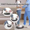 A collage of images showing a patient transfer disc being used by individuals in different scenarios, with a main image of a person being assisted by a caregiver. Produktbild-Vorschau