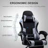 A gaming chair with labels pointing out its ergonomic features. Produktbild-Vorschau