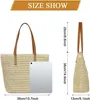 Aucuu Strohtasche Damen mit Ledergriffe Reißverschluss für Produktbild-Vorschau 2
