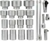 A collection of metal socket wrenches and related tools arranged on a white background. Produktbild-Vorschau