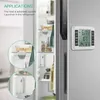 Collage showing a refrigerator with a digital thermometer mounted on the outside and close-up views of sensors placed inside. Produktbild-Vorschau