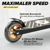 Close-up of a scooter wheel and deck with marketing text. Produktbild-Vorschau