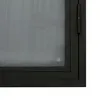 A close-up view of a black metal door frame with a gray glass pane and a small circular logo etched into the glass. Produktbild-Vorschau