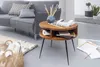 Runder Couchtisch Sheesham Massivholz Metall mit offener Ablage, von vorne. Náhľad obrázku produktu