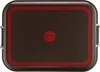 The image shows the bottom of a brown baking tray with red trim and a central Tefal logo. The tray has silver handles on either side. Anteprima dell’immagine prodotto