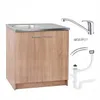 A kitchen sink cabinet with a faucet and plumbing accessories, presented against a white background. Produktbild-Vorschau