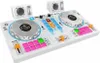 A white DJ controller with two small speakers on top, set against a white background. Produktbild-Vorschau