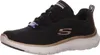 A single black Skechers sneaker with rose gold accents, shown from a side-diagonal angle on a white background. Voir les images du produit