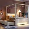 140x200 cm großes Polster-Himmelbett mit Ausziehbett und Produktbild-Vorschau 1