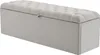 A beige upholstered storage bench with a tufted lid, shown from a side angle against a white background. Anteprima dell’immagine prodotto