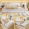 A collage of images showing a white upholstered daybed with an extended trundle bed, set in a bedroom or living room environment. Náhled obrázku produktu