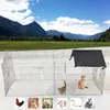 A wire animal enclosure with a black sunshade, set against a backdrop of mountains and a grassy field. Small images of various animals are displayed at the bottom. Náhľad obrázku produktu