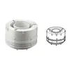 A white plumbing component is shown next to a line drawing of the same component against a white background. Produktbild-Vorschau