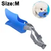 A product image showing a blue dog muzzle and a small dog wearing a similar muzzle. Produktbild-Vorschau
