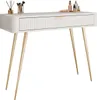 A white console table with gold legs and a single drawer, decorated with makeup and decorative items. Produktbild-Vorschau