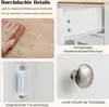 A collage of four images showcasing details of a kitchen cart, including its surface, drawer slides, magnetic latch, and drawer knob. Podgląd zdjęcia produktu