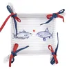 Clayre & Eef Panier à pain 35x35x8 cm Blanc Bleu Coton Voir les images du produit 2