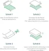 A series of four diagrams illustrating the steps for unpacking and setting up a mattress. Produktbild-Vorschau