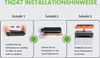 Instructions for installing a toner cartridge into a printer. Produktbild-Vorschau