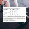A person's legs and a weightlifting bar are visible in the background, with a nutritional information label in the foreground. Produktbild-Vorschau