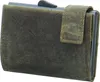 A close-up view of a brown leather wallet with a gray interior. Produktbild-Vorschau