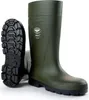 A pair of green and black rubber boots, with one boot shown from the sole up and the other shown from the side. Produktbild-Vorschau