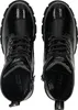 A top-down view of a pair of black patent leather lace-up boots. Produktbild-Vorschau