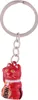 A red lucky cat (Maneki-neko) keychain with a small bell inside its body, hanging from a silver keychain ring. Produktbild-Vorschau