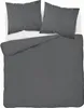 A top-down view of a grey striped duvet cover and two pillowcases on a white surface. Produktbild-Vorschau