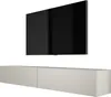 A wall-mounted TV and a floating media console. Voir les images du produit