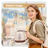 A woman holding a kettle in front of a world map showing global voltage usage. Podgląd zdjęcia produktu
