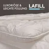 A close-up view of a white duvet with text overlays. Produktbild-Vorschau