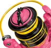 A close-up of a pink fishing reel. Náhled obrázku produktu
