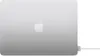 The back of a silver MacBook laptop is shown, with a white USB-C to MagSafe 3 cable plugged into the side. Produktbild-Vorschau