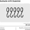 A product image showing five black S-hooks on a light gray background, with product information text below. Produktbild-Vorschau