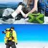 Collage showing a person tending to an injured leg with a radio and a person hiking with a backpack. Produktbild-Vorschau