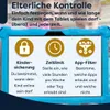 A blue tablet with a protective case, displaying a marketing graphic about parental controls. Produktbild-Vorschau