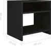 A black wooden bedside table with dimensions indicated by measurement lines and text. Náhled obrázku produktu